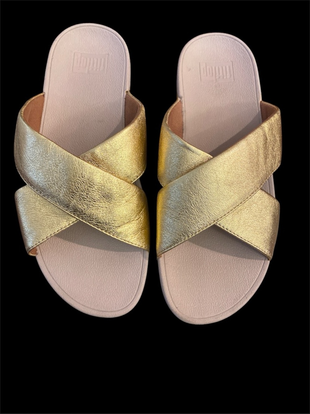 FitFlop Lulu Cross Slide Sandals in Artisan Gold Size 9